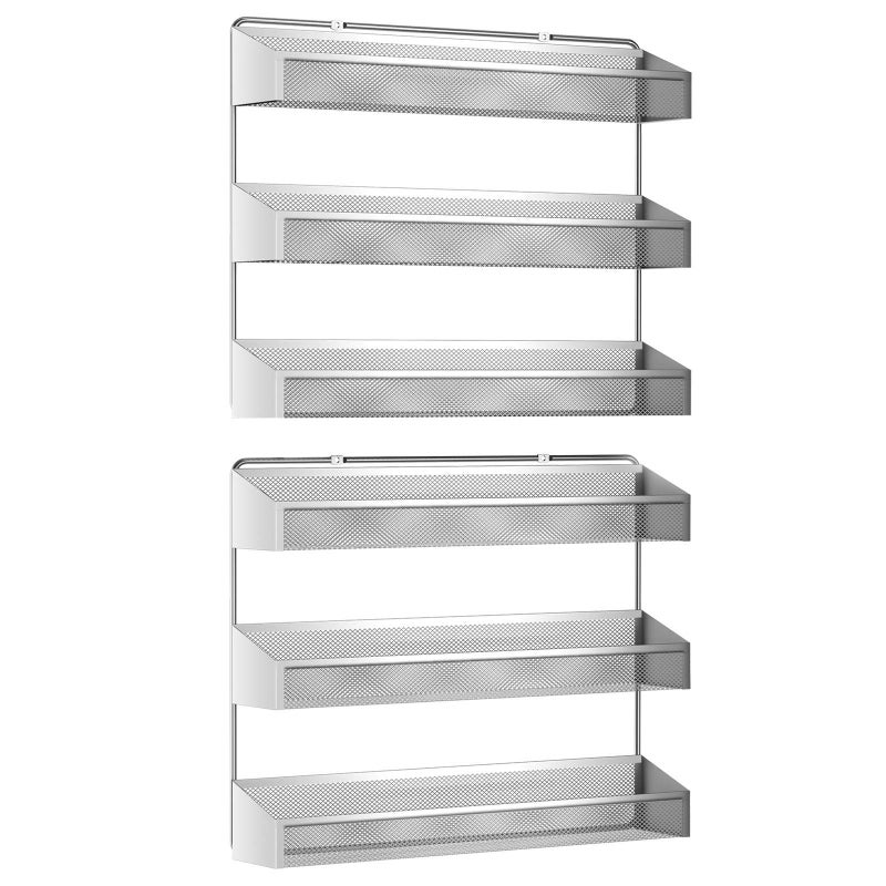 Auledio 2 Pack Spice Rack Organizer, 3 Tier Counter-top Stand or Wall Mounted Storage Rack Hanging Shelf for Kitchen Cabinet, Cupboard, Pantry Door or Bathroom Shower Cosmetic - Chrome - Image 2